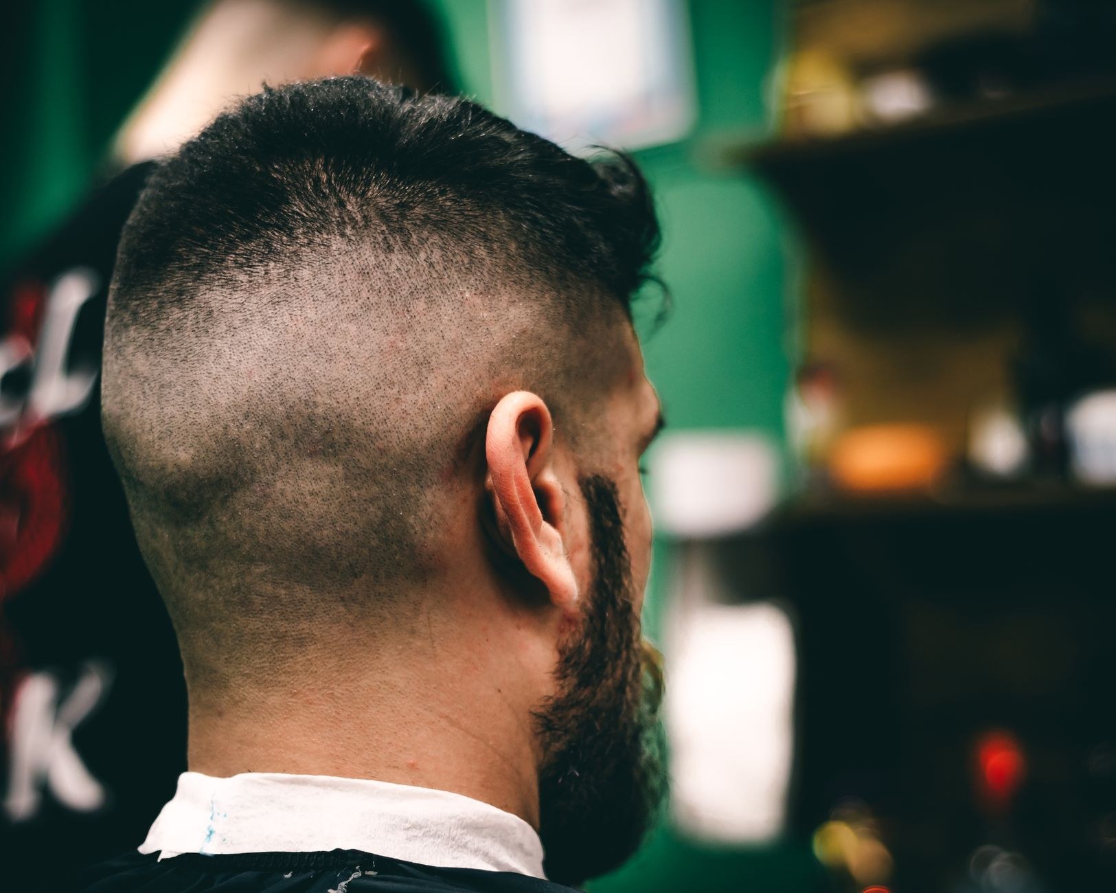 Sample: high fade and beard, side and back